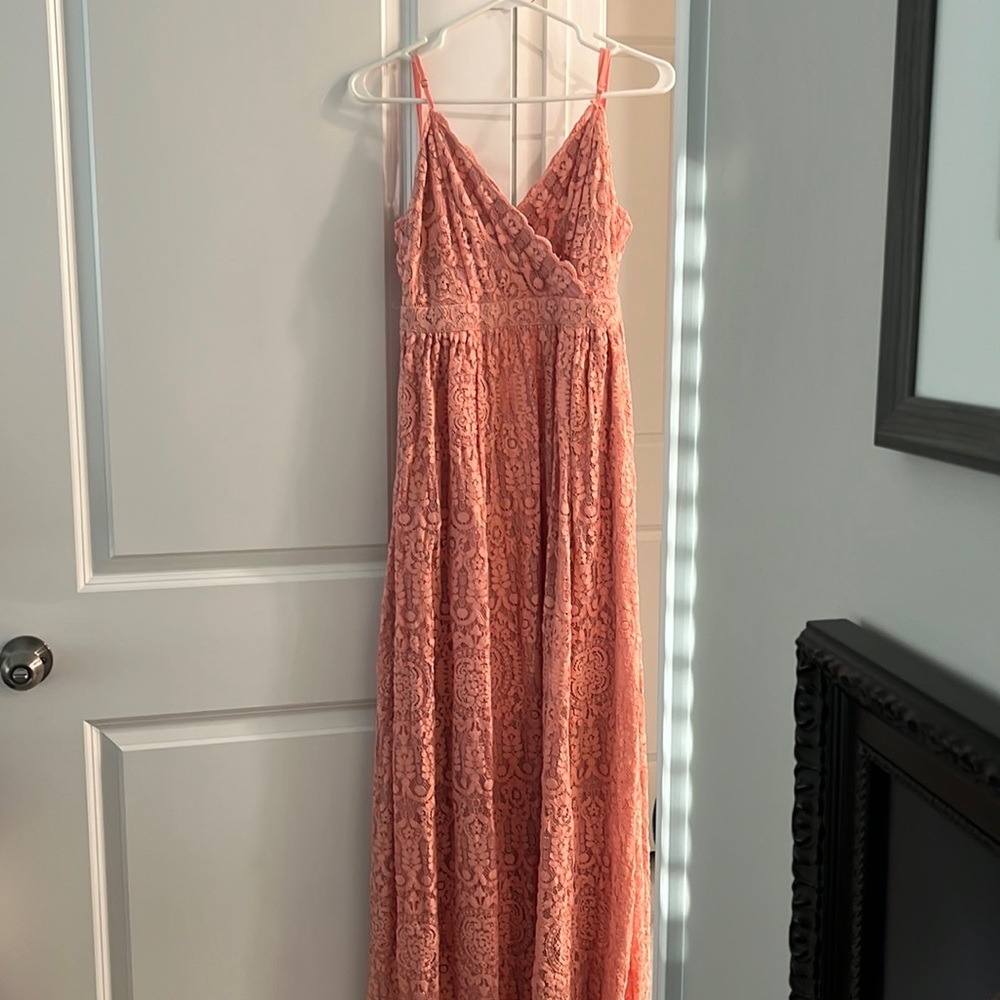 Ever After Peach Lace Floor Length Dress